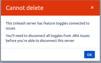 A warning dialog telling you that you can't delete a server.