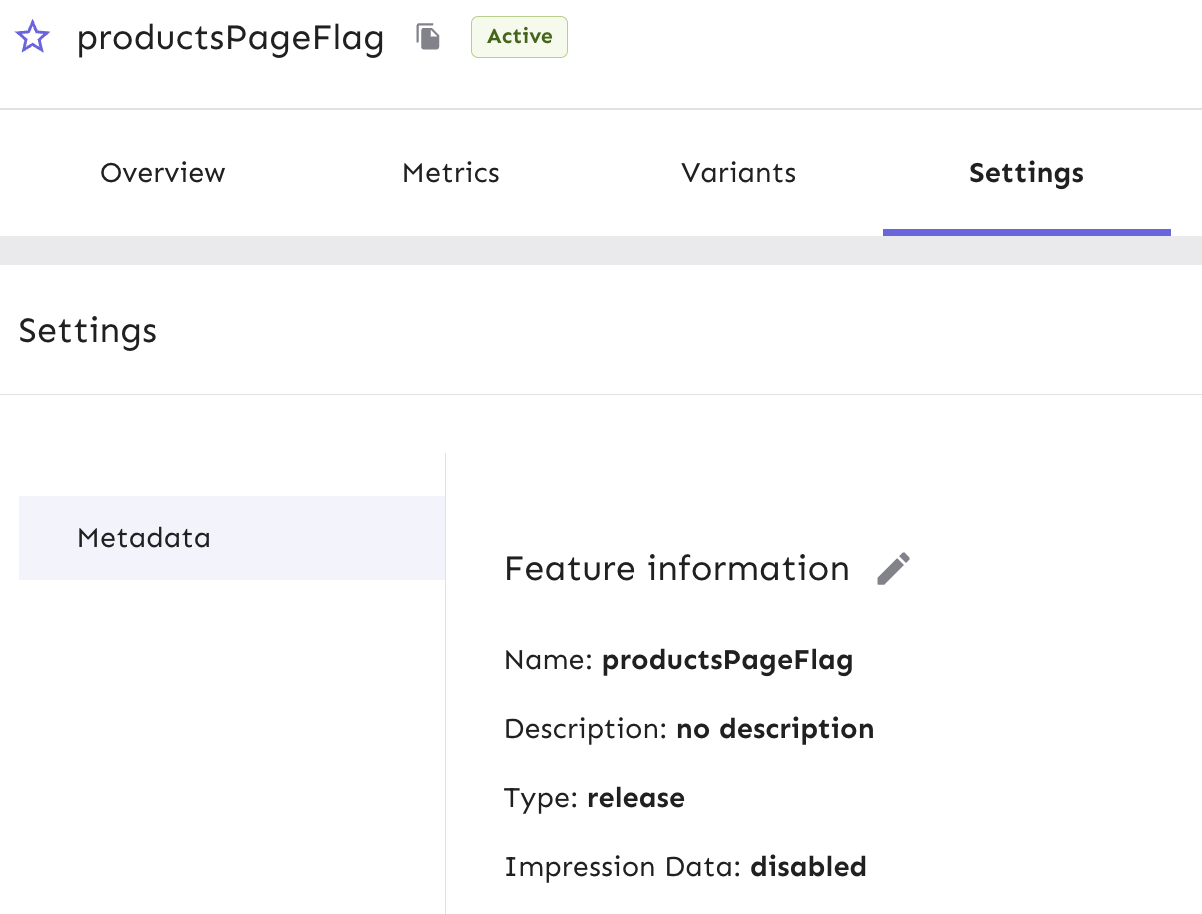 From your flag page in Unleash, you go to Settings and edit the settings for your flag called 'feature information'.